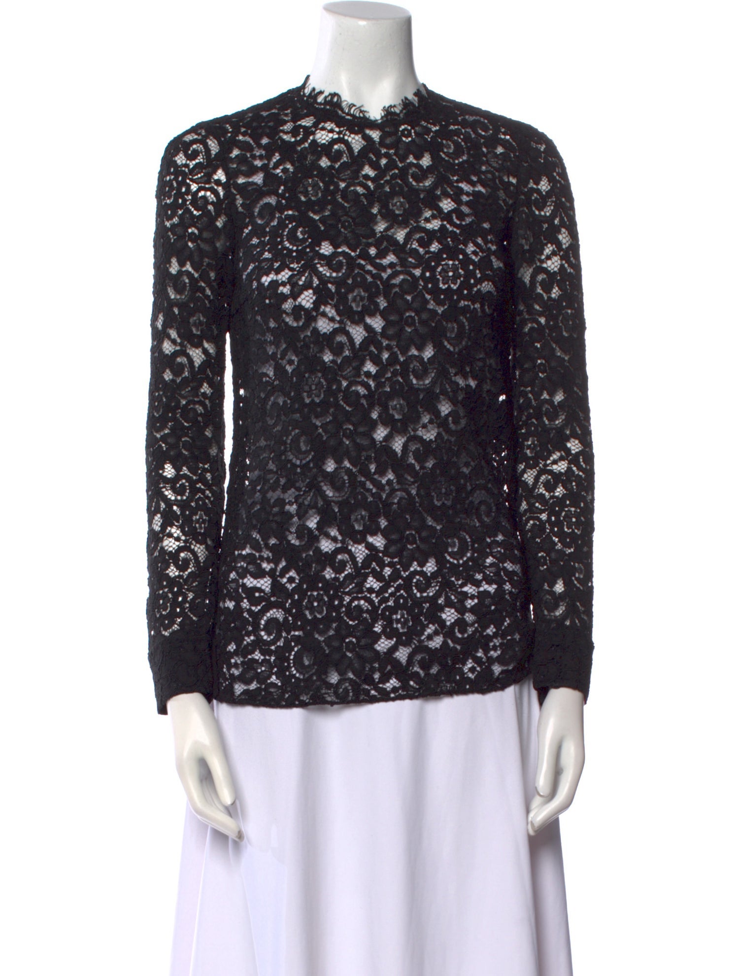 Saint Laurent Lace Pattern Mock Neck Blouse