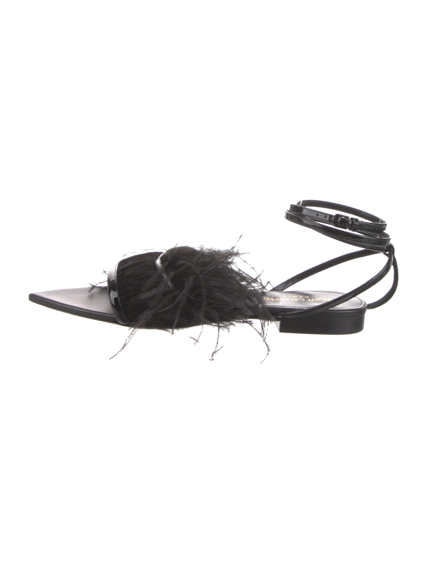 Saint Laurent Patent Leather Feather Trim Gladiator Sandals w/ Tags