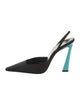 Saint Laurent Satin Leather Trim Embellishment Slingback Pumps