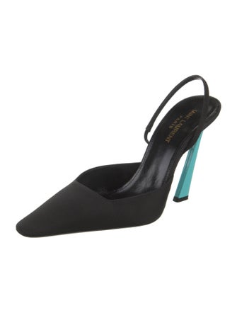 Saint Laurent Satin Leather Trim Embellishment Slingback Pumps