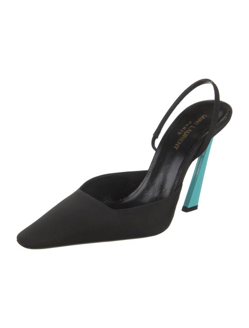 Saint Laurent Satin Leather Trim Embellishment Slingback Pumps