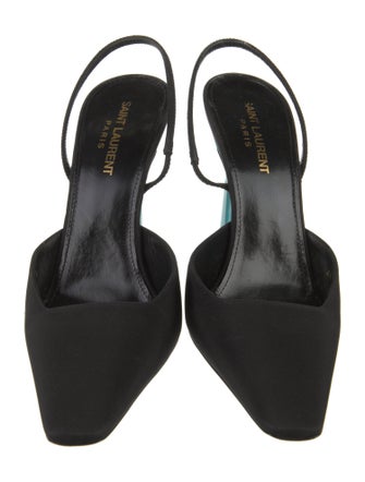 Saint Laurent Satin Leather Trim Embellishment Slingback Pumps