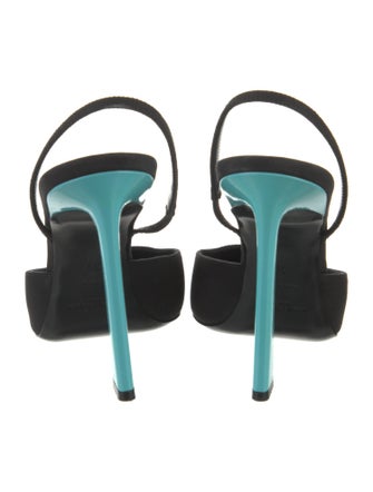 Saint Laurent Satin Leather Trim Embellishment Slingback Pumps