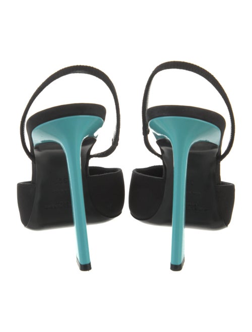 Saint Laurent Satin Leather Trim Embellishment Slingback Pumps