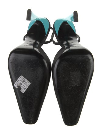 Saint Laurent Satin Leather Trim Embellishment Slingback Pumps