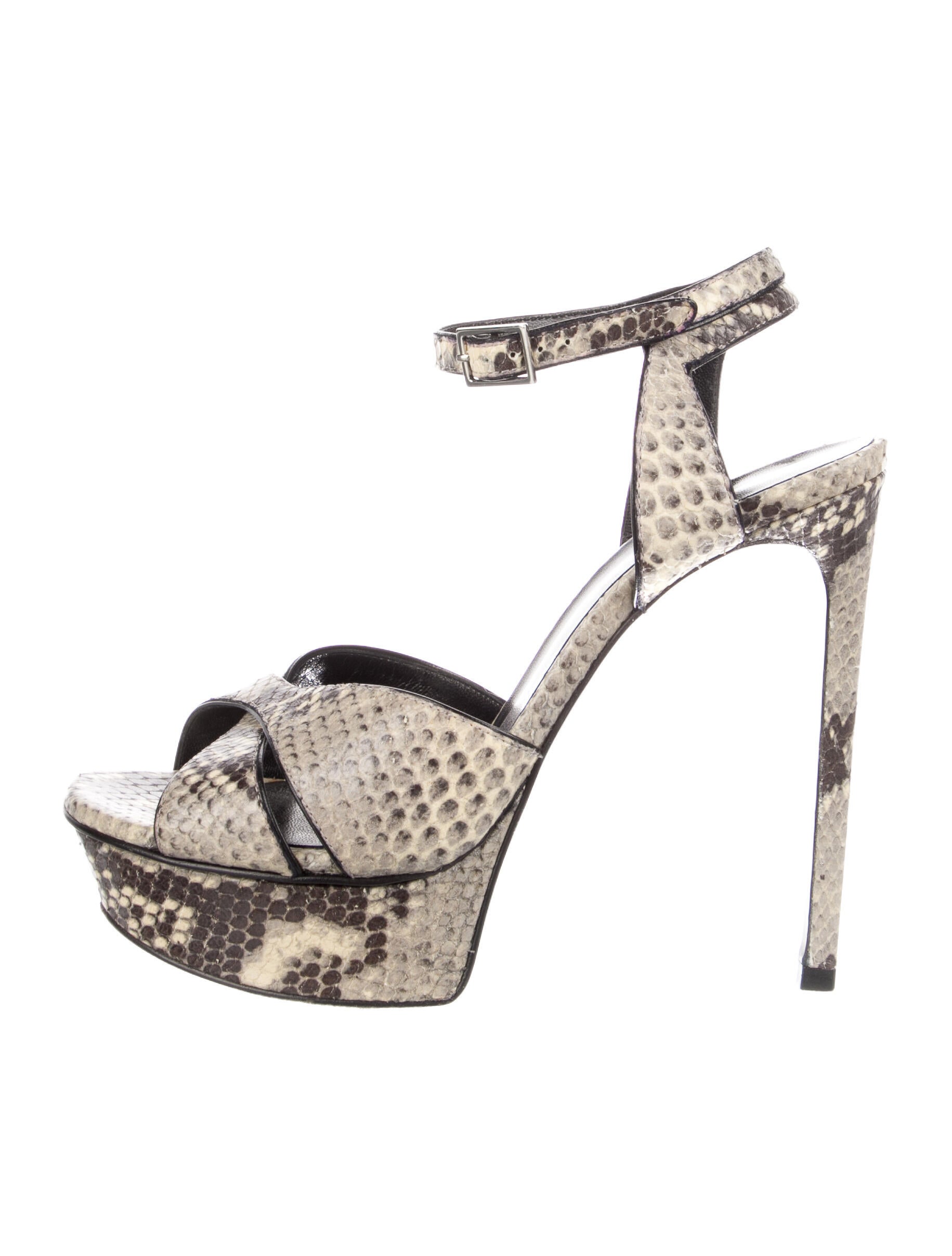 Saint Laurent Leather Animal Print Slingback Sandals