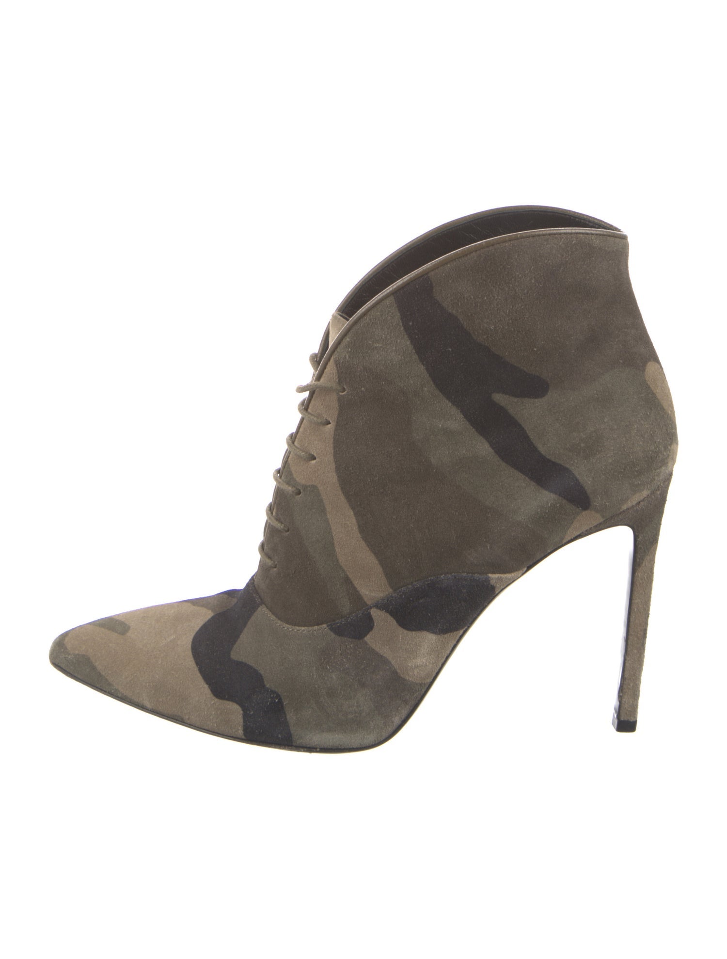 Saint Laurent Suede Camouflage Print Lace-Up Boots