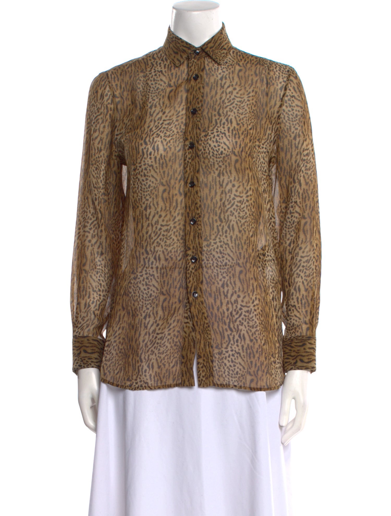 Saint Laurent Silk Animal Print Button-Up Top