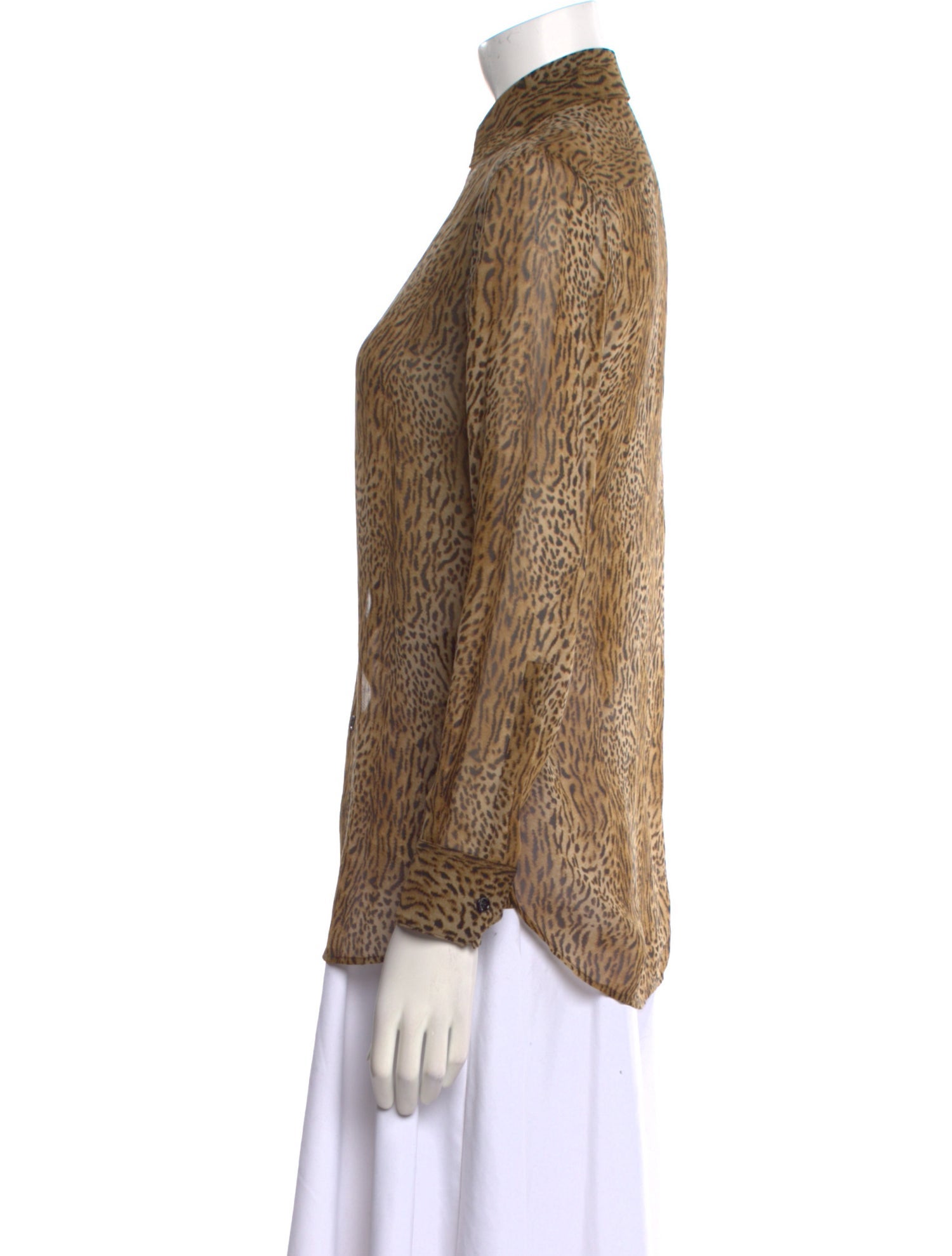 Saint Laurent Silk Animal Print Button-Up Top