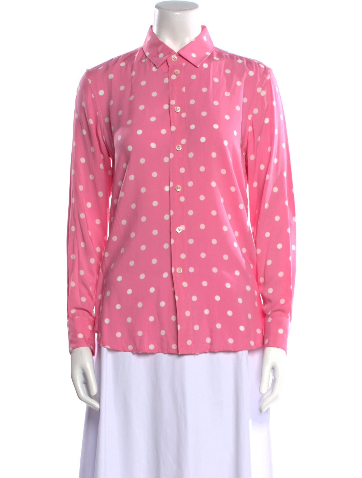 Saint Laurent Silk Polka Dot Print Button-Up Top