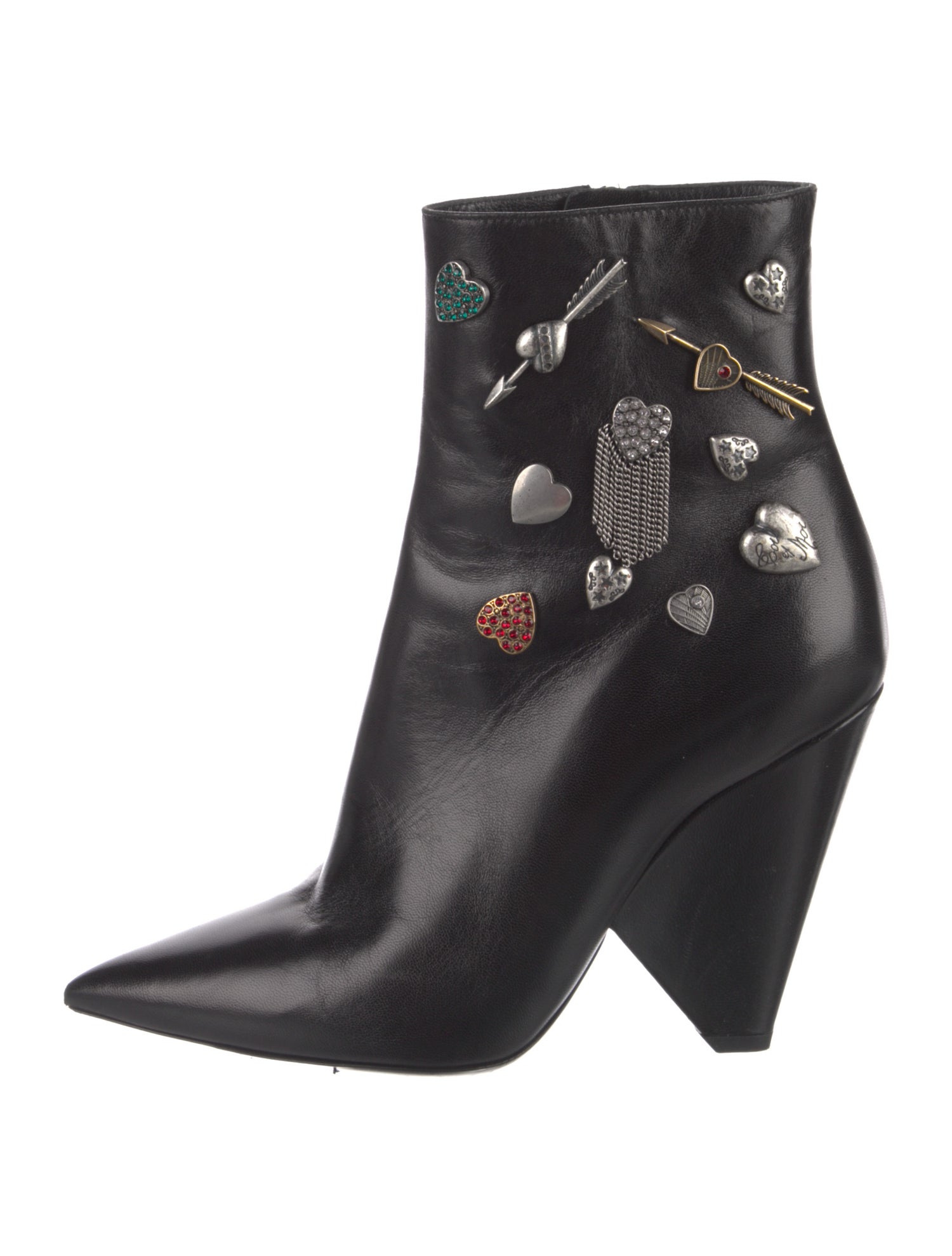 Saint Laurent Leather Crystal Embellishments Boots