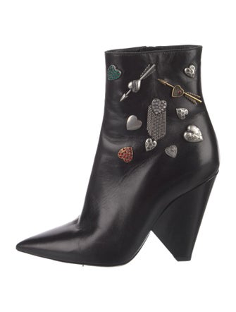 Saint Laurent Leather Crystal Embellishments Boots
