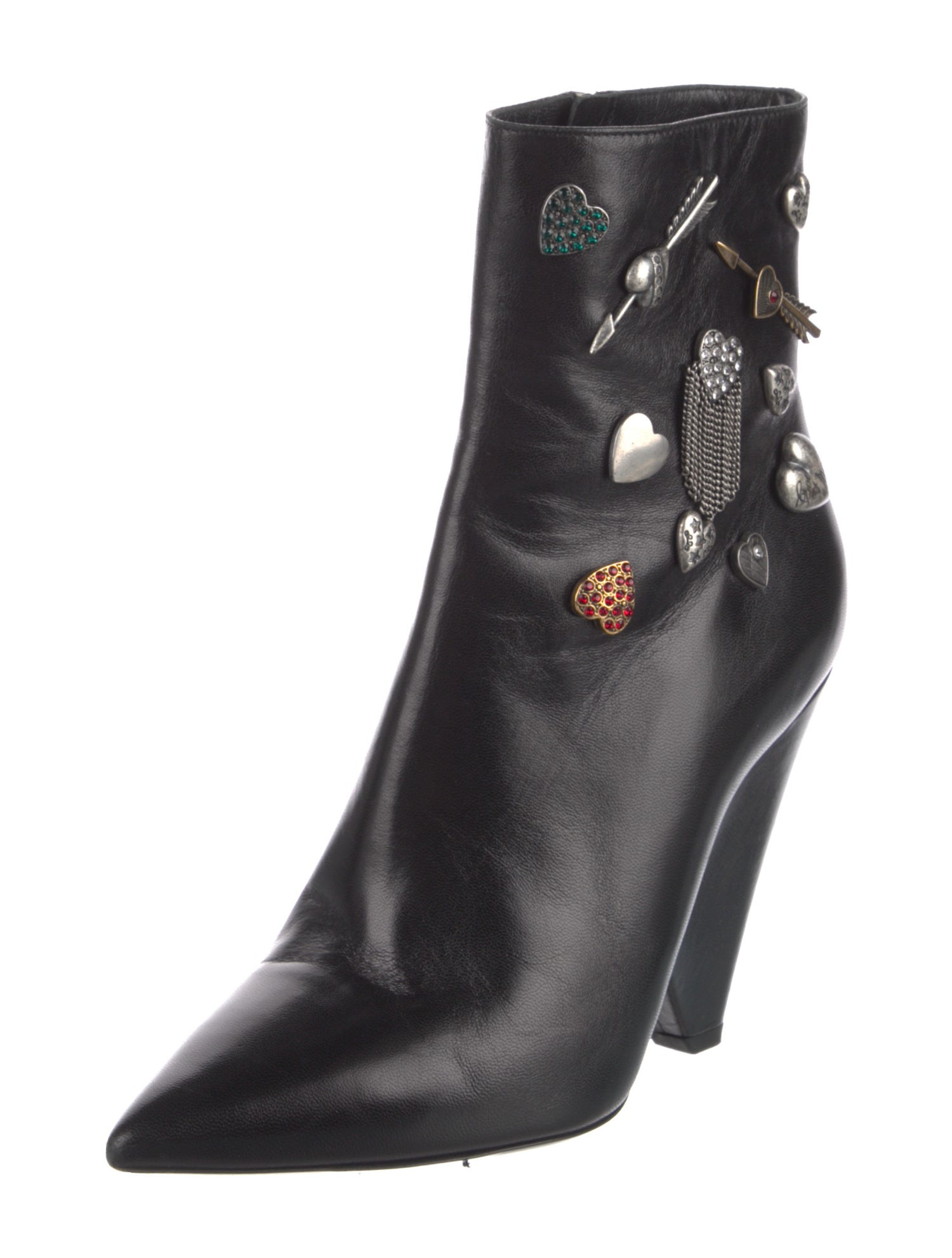 Saint Laurent Leather Crystal Embellishments Boots