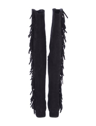 Saint Laurent Suede Fringe Trim Accent Boots