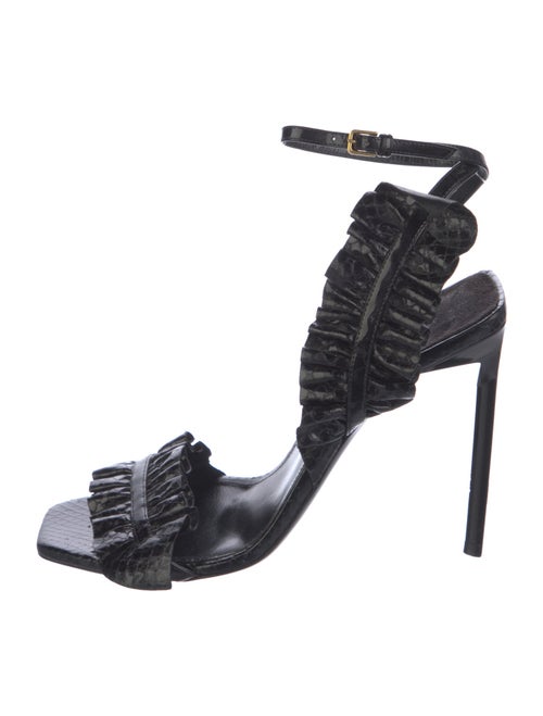 Saint Laurent Leather Ruffle Embellishment Slingback Sandals