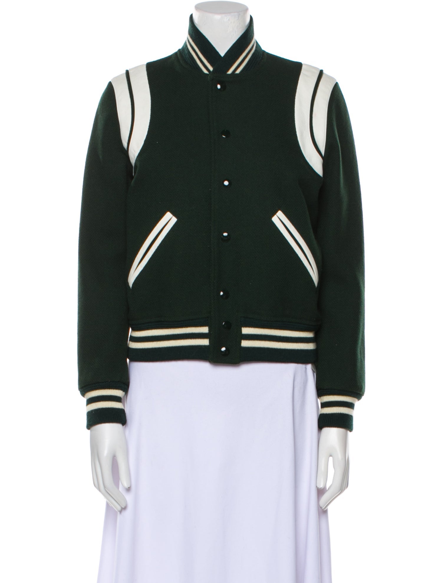 Saint Laurent Wool Colorblock Pattern Bomber Jacket