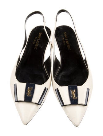 Saint Laurent Leather Bow Accents Slingback Flats