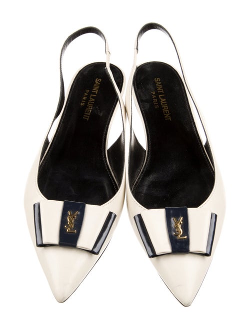 Saint Laurent Leather Bow Accents Slingback Flats