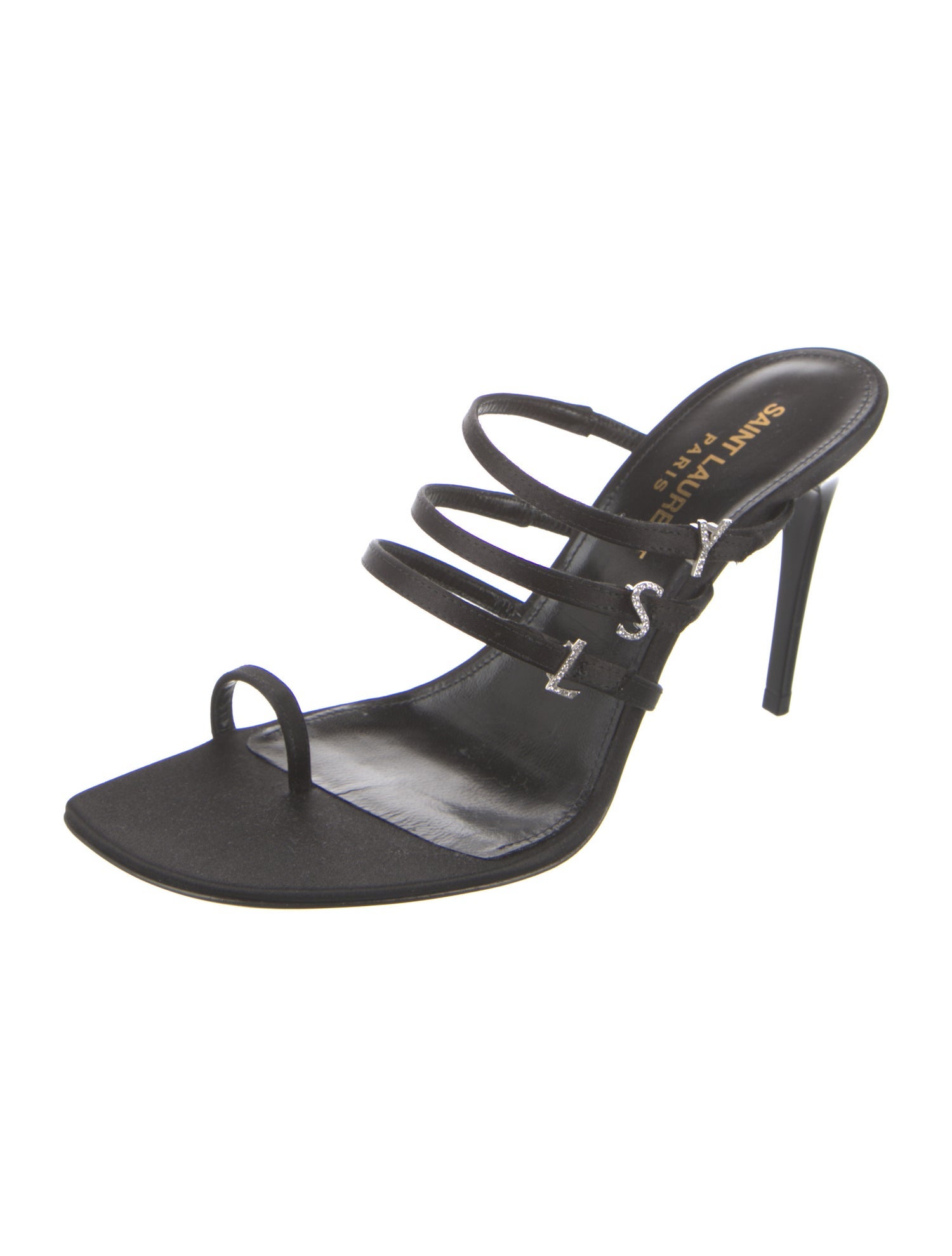 Saint Laurent Satin Crystal Embellishments Slides