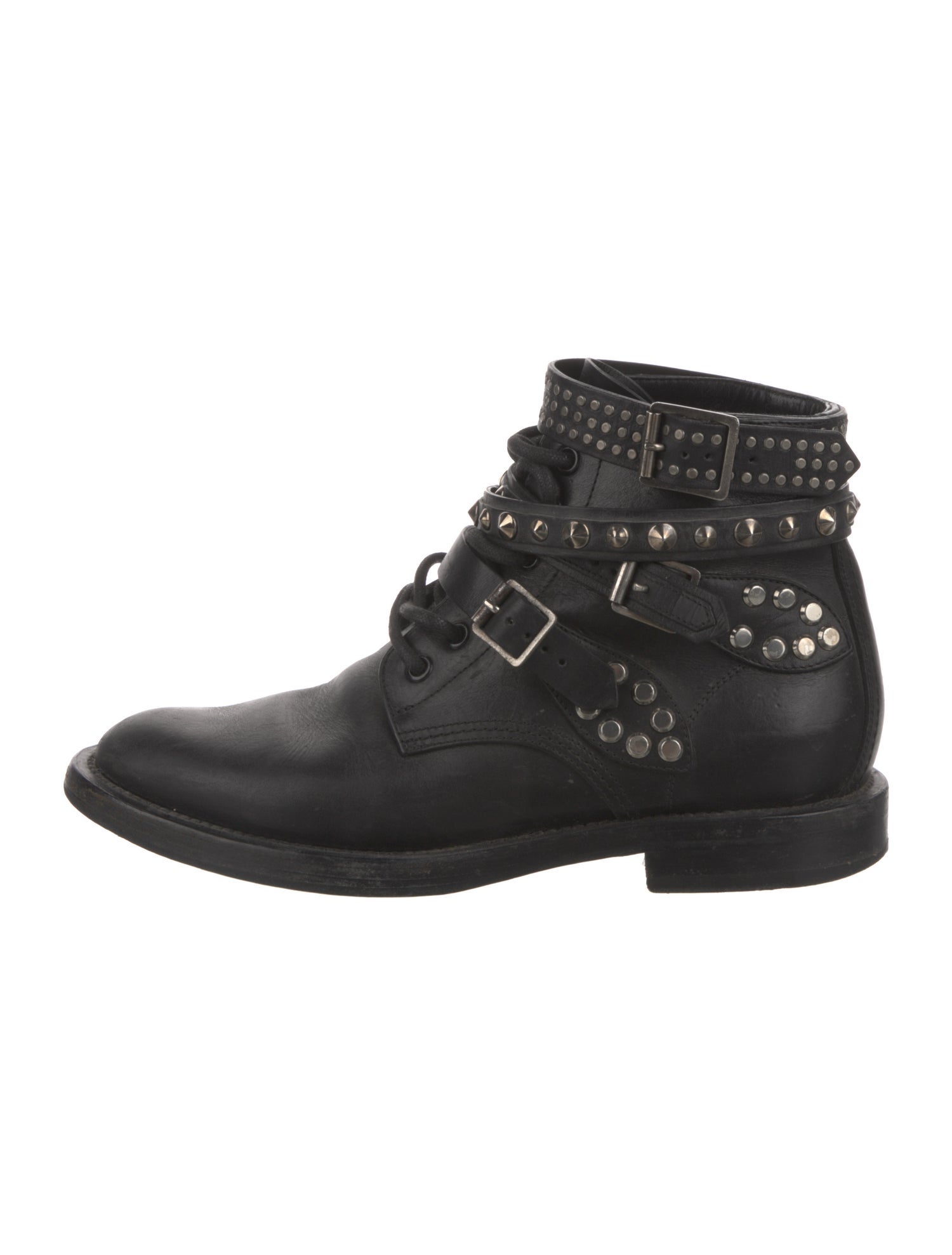 Saint Laurent Leather Studded Accents Combat Boots