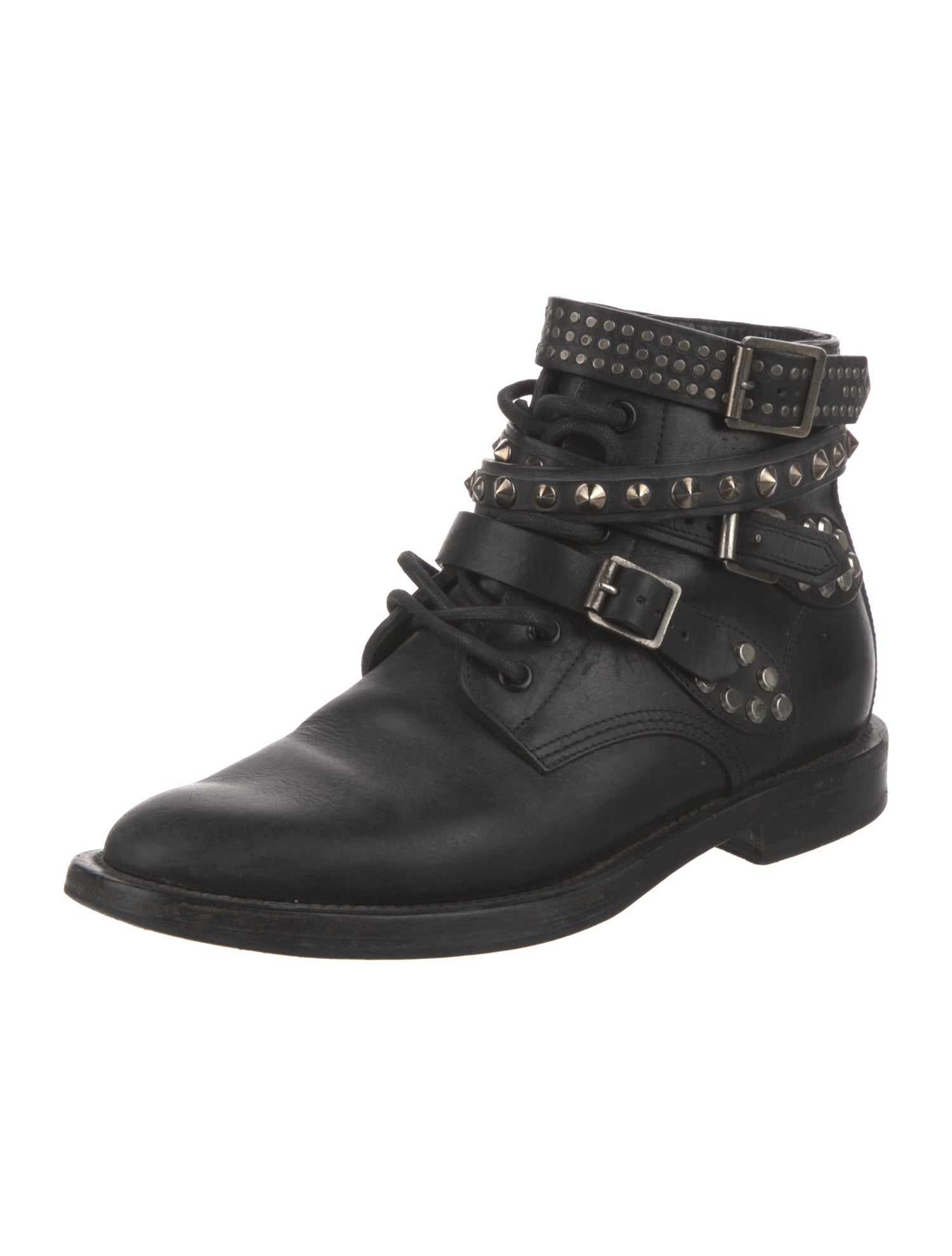 Saint Laurent Leather Studded Accents Combat Boots