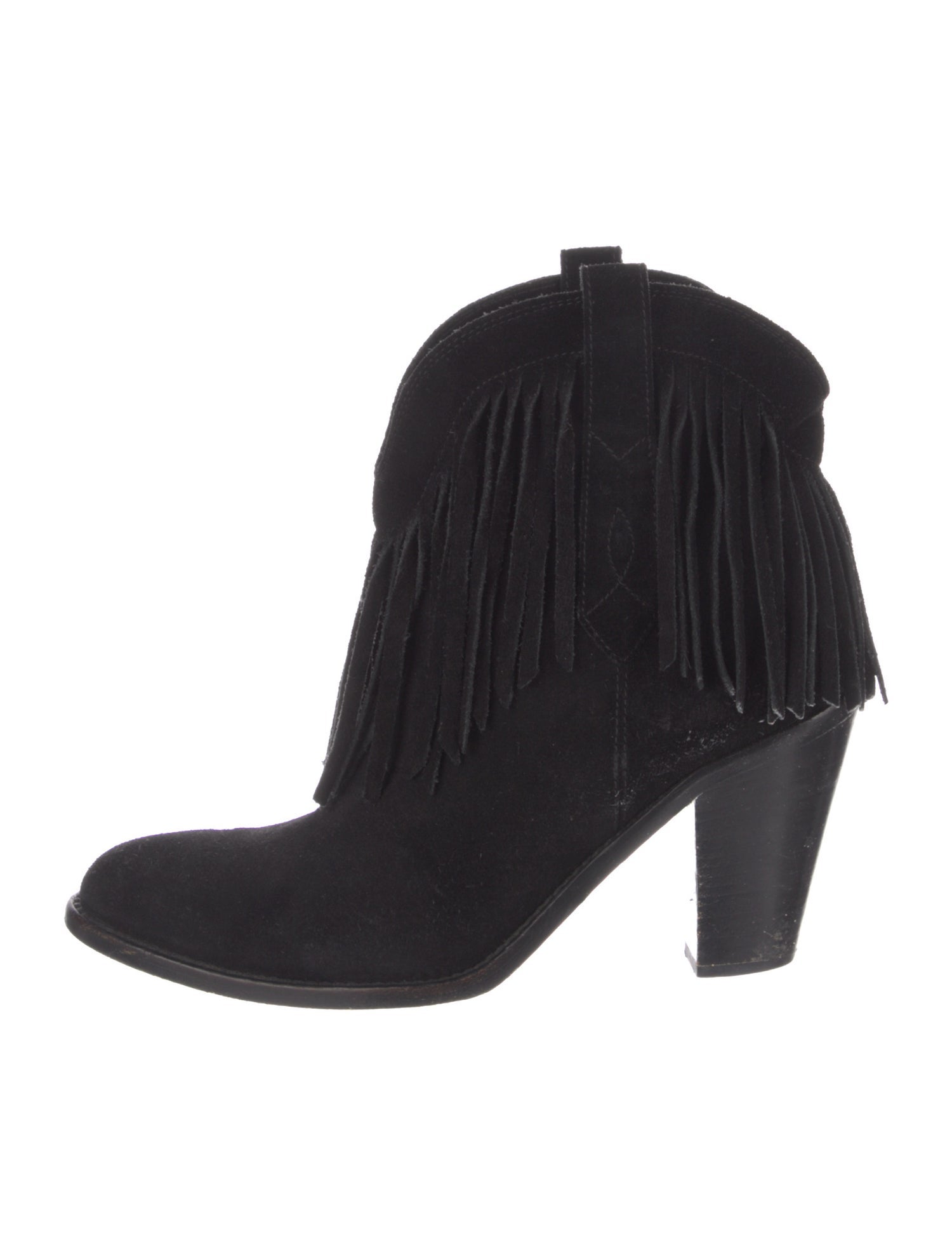 Saint Laurent Suede Fringe Trim Accent Western Boots