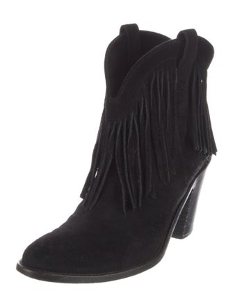 Saint Laurent Suede Fringe Trim Accent Western Boots