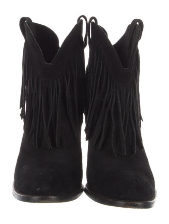 Saint Laurent Suede Fringe Trim Accent Western Boots