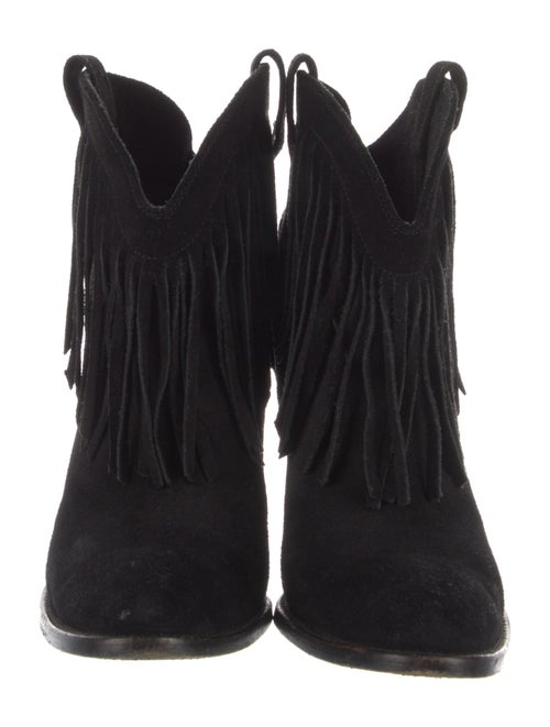 Saint Laurent Suede Fringe Trim Accent Western Boots
