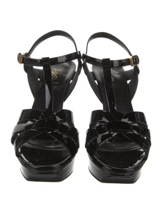 Saint Laurent Patent Leather Cutout Accent T-Strap Sandals
