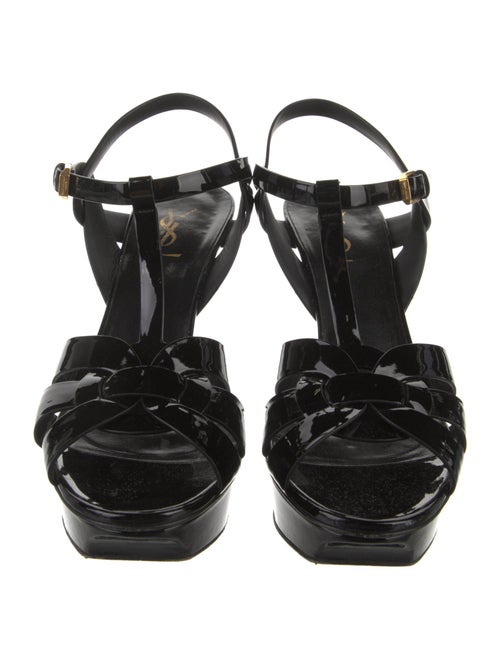 Saint Laurent Patent Leather Cutout Accent T-Strap Sandals