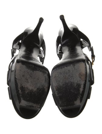 Saint Laurent Patent Leather Cutout Accent T-Strap Sandals