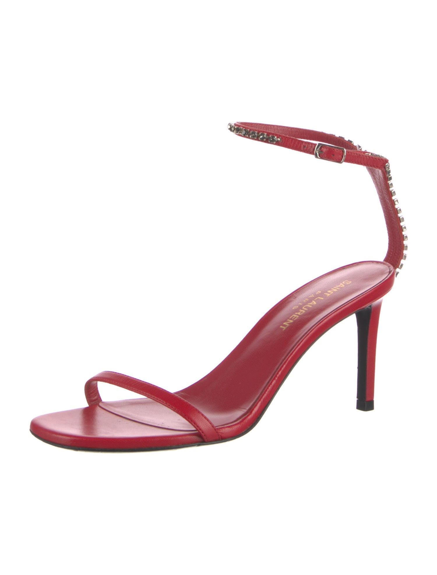 Saint Laurent Leather Crystal Embellishments Sandals