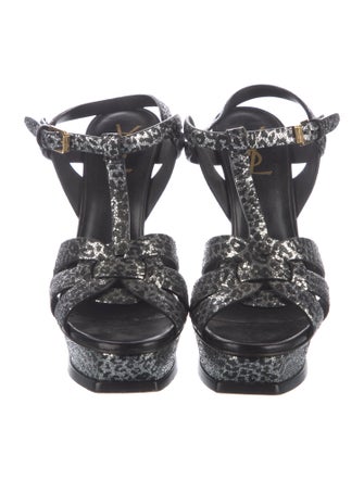 Saint Laurent Leather Animal Print T-Strap Sandals