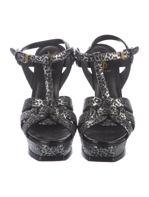 Saint Laurent Leather Animal Print T-Strap Sandals