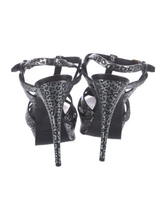 Saint Laurent Leather Animal Print T-Strap Sandals