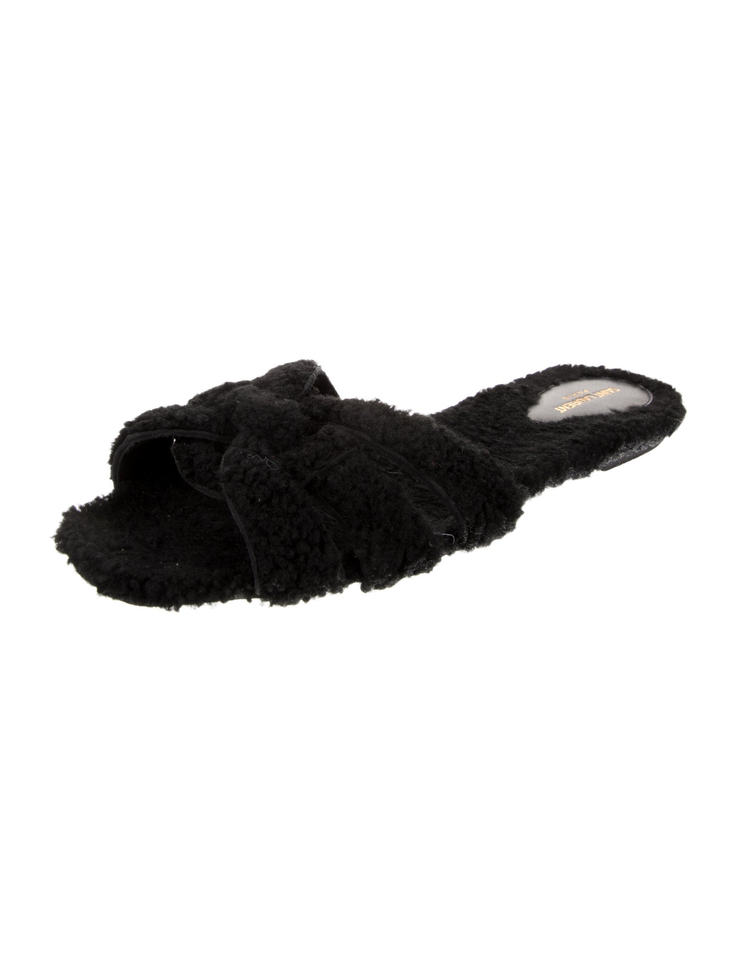 Saint Laurent Shearling Cutout Accent Slides