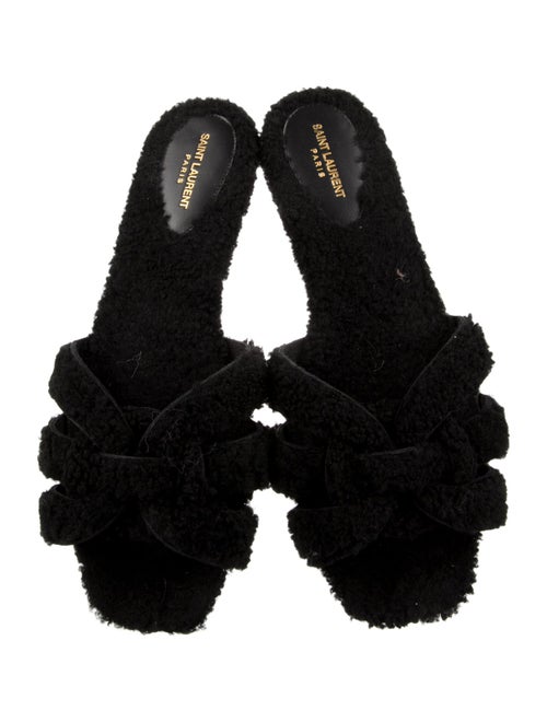 Saint Laurent Shearling Cutout Accent Slides