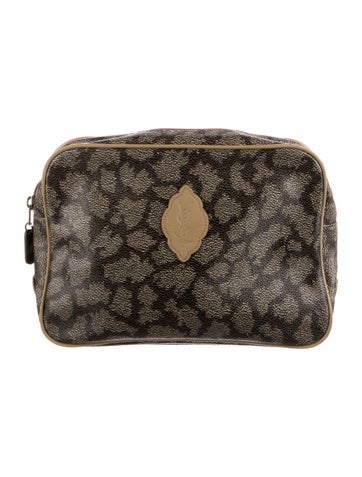 Saint Laurent Cosmetic Bags brown coated canvas cosmetic bag