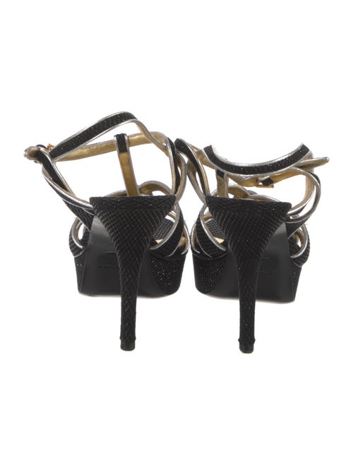 Yves Saint Laurent Rive Gauche Leather Glitter Accents T-Strap Sandals