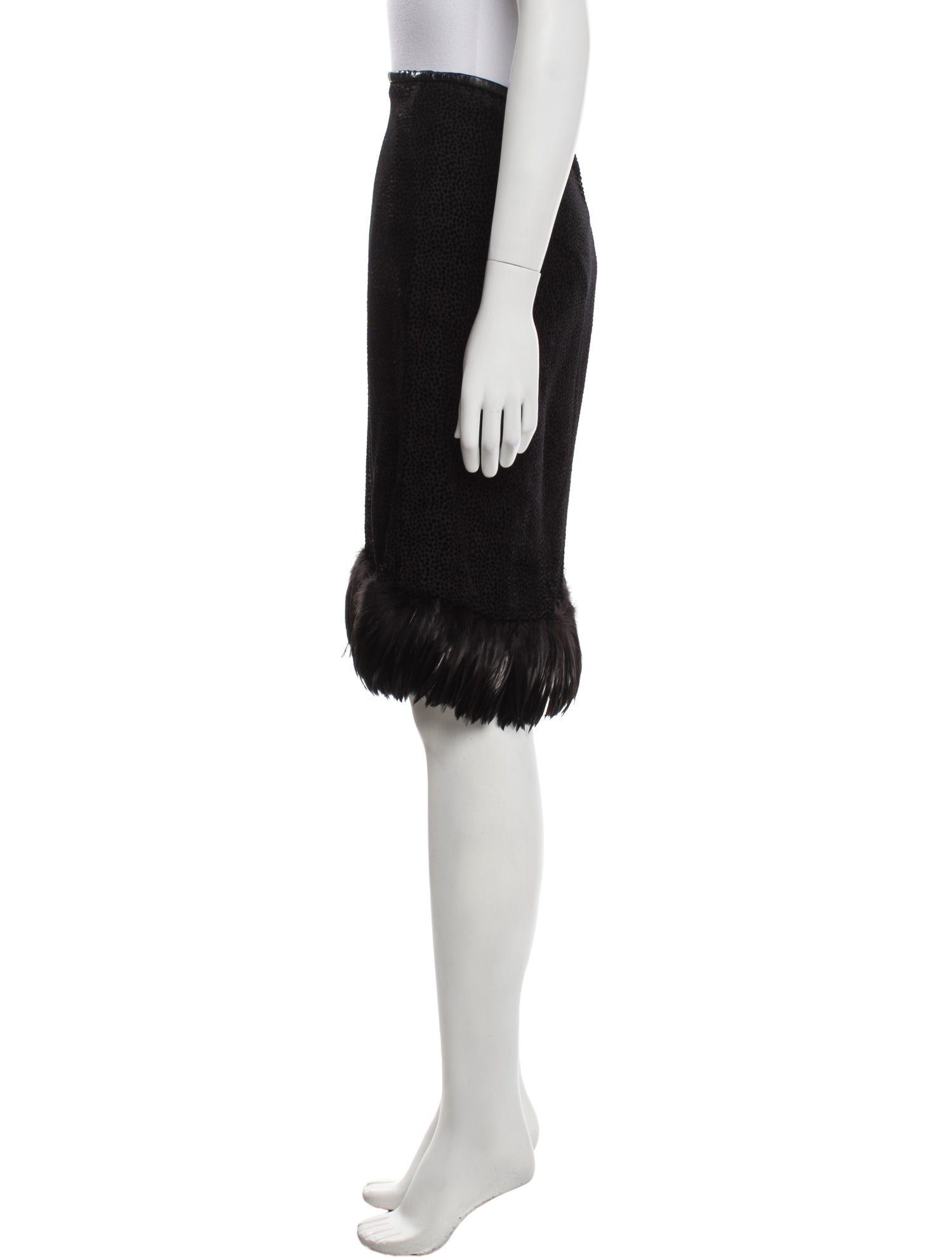 Saint Laurent Feather Trim Knee-Length Skirt w/ Tags
