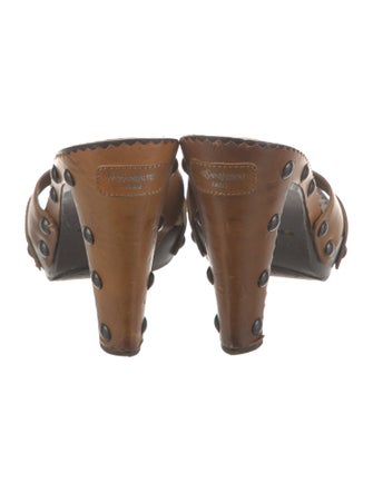 Yves Saint Laurent Rive Gauche Leather Studded Accents Slides