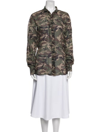 Saint Laurent Camouflage Print Long Sleeve Button-Up Top