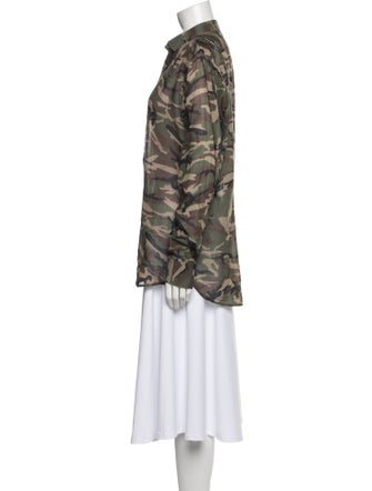 Saint Laurent Camouflage Print Long Sleeve Button-Up Top