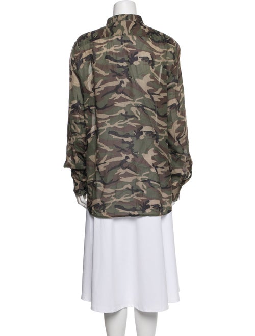 Saint Laurent Camouflage Print Long Sleeve Button-Up Top