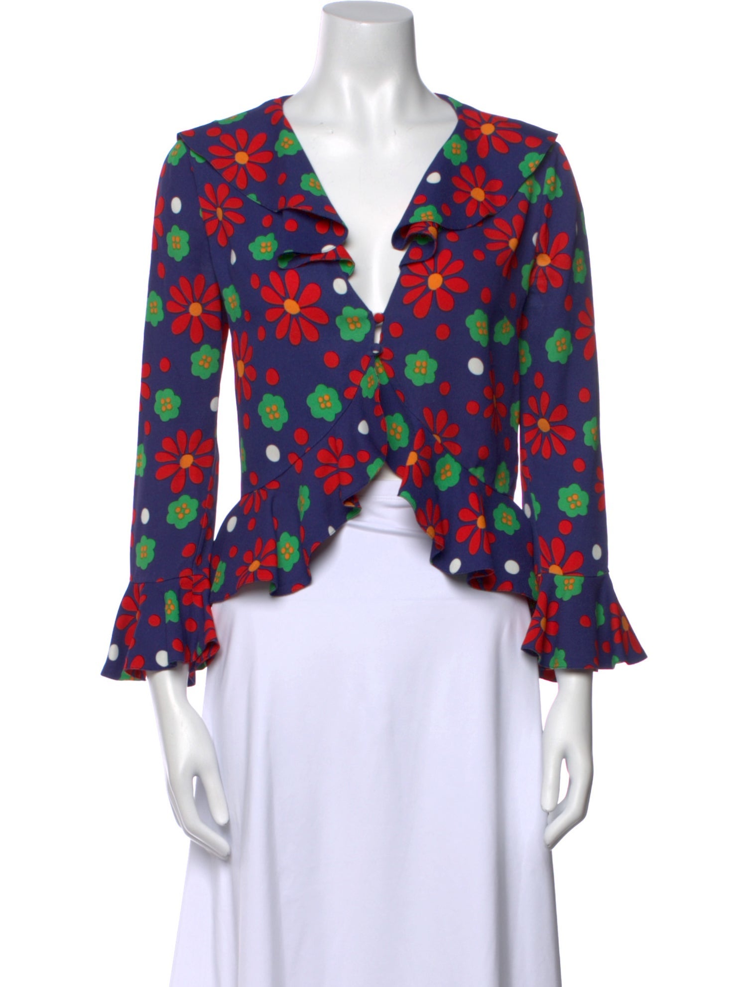 Saint Laurent Floral Print V-Neck Crop Top