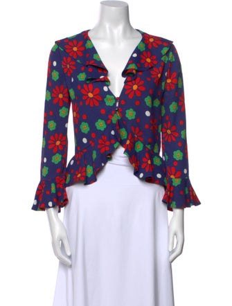 Saint Laurent Floral Print V-Neck Crop Top