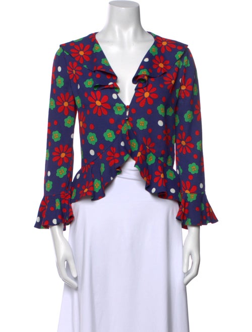 Saint Laurent Floral Print V-Neck Crop Top