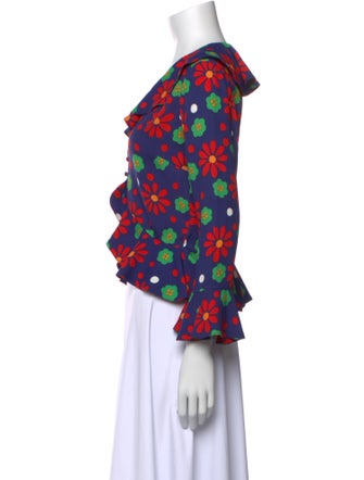 Saint Laurent Floral Print V-Neck Crop Top