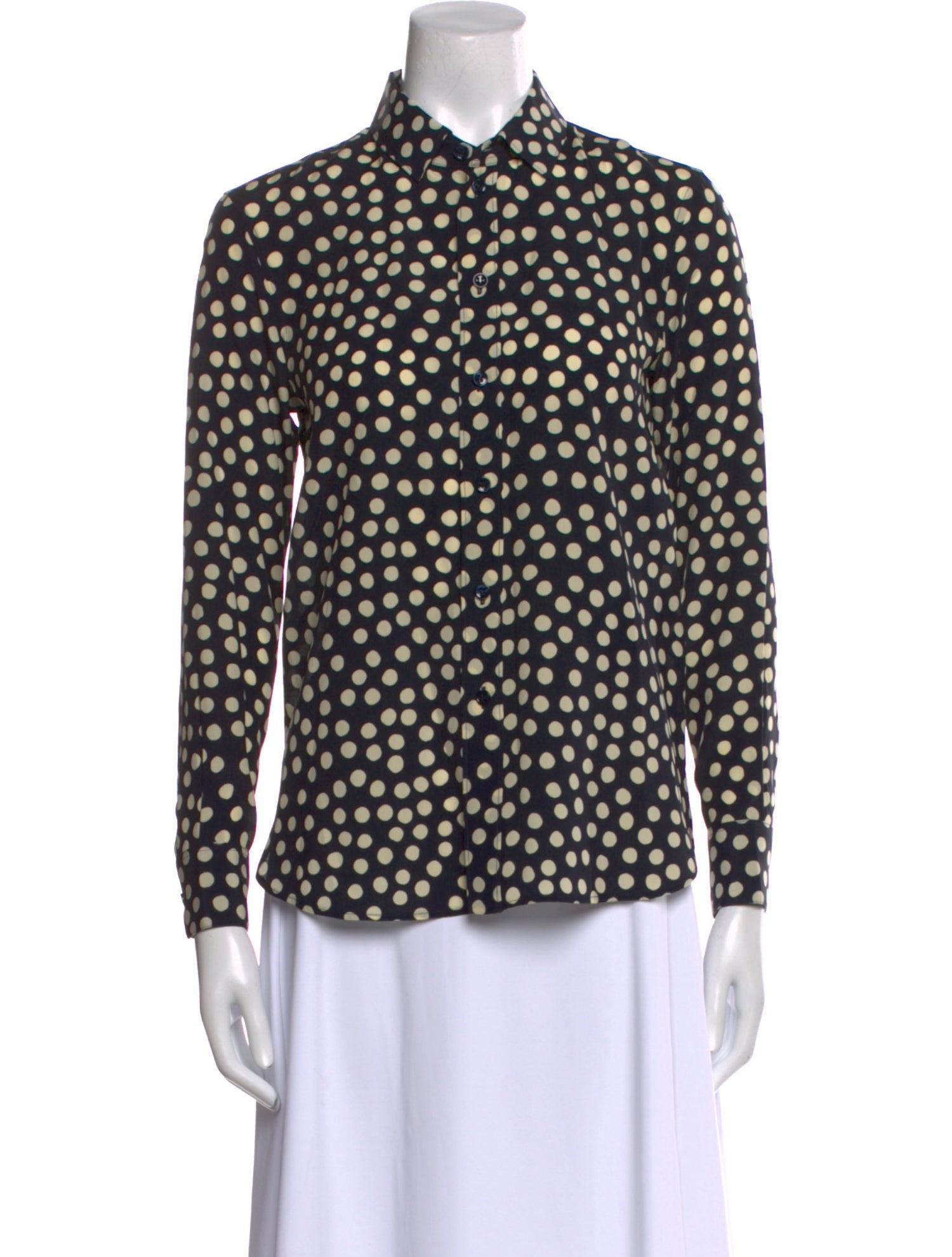 Saint Laurent Silk Polka Dot Print Button-Up Top